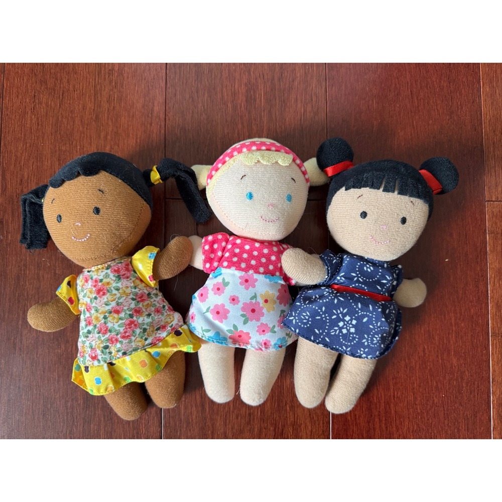 Manhattan Toy Baby Stella Soft Fabric Dolls Set of 3 Floral Dresses 7 Inch